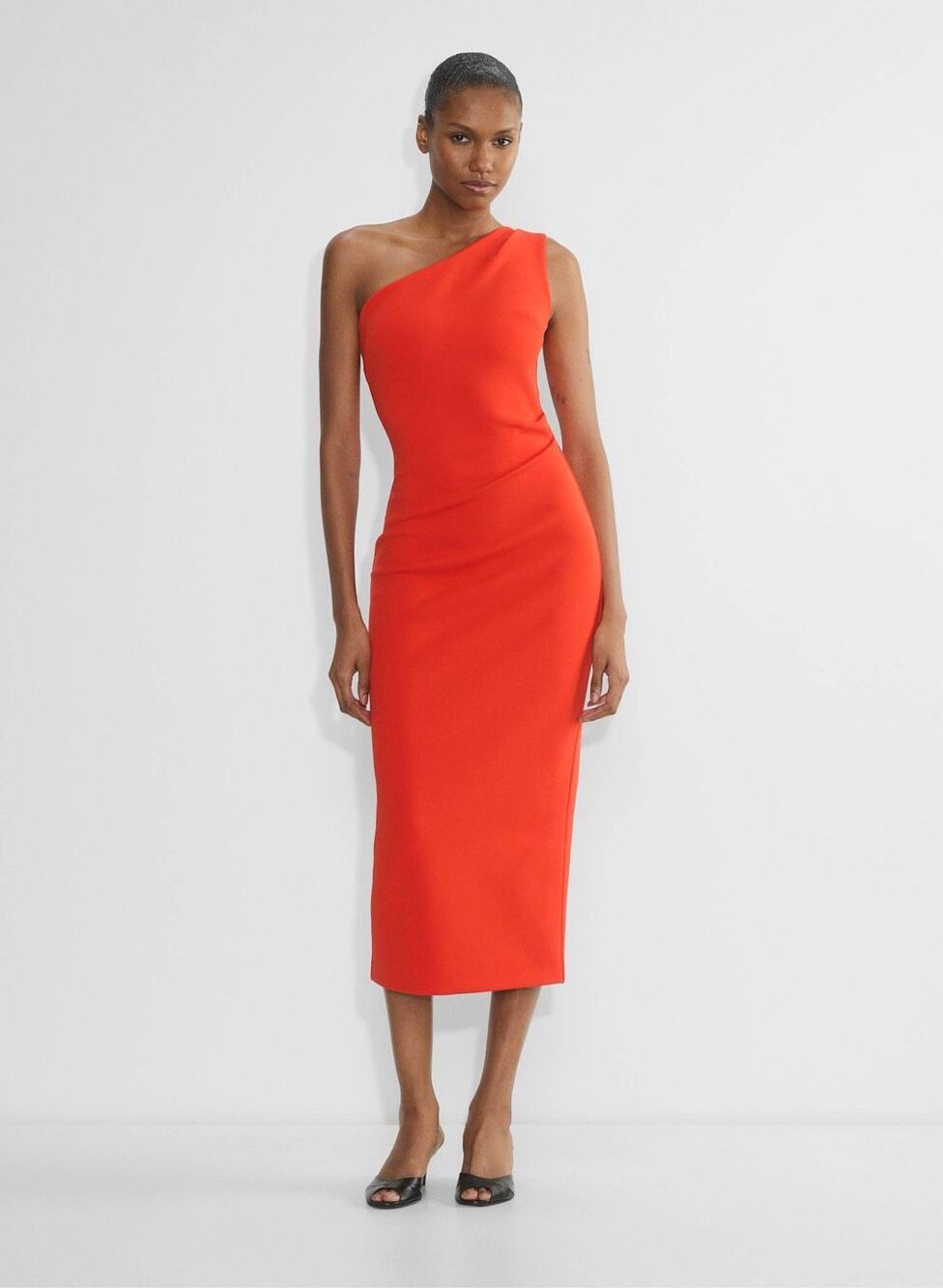 Babaton Women’s FigureKnit Image Poppy Red One Shoulder Crepe Midi Dress